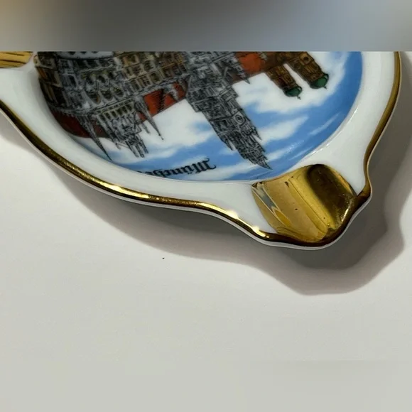 VTG Porcelain Ashtray Munchen Bavaria Germany Theo Kuhn Butgwinbheim Gold Rim - Picture 4 of 12